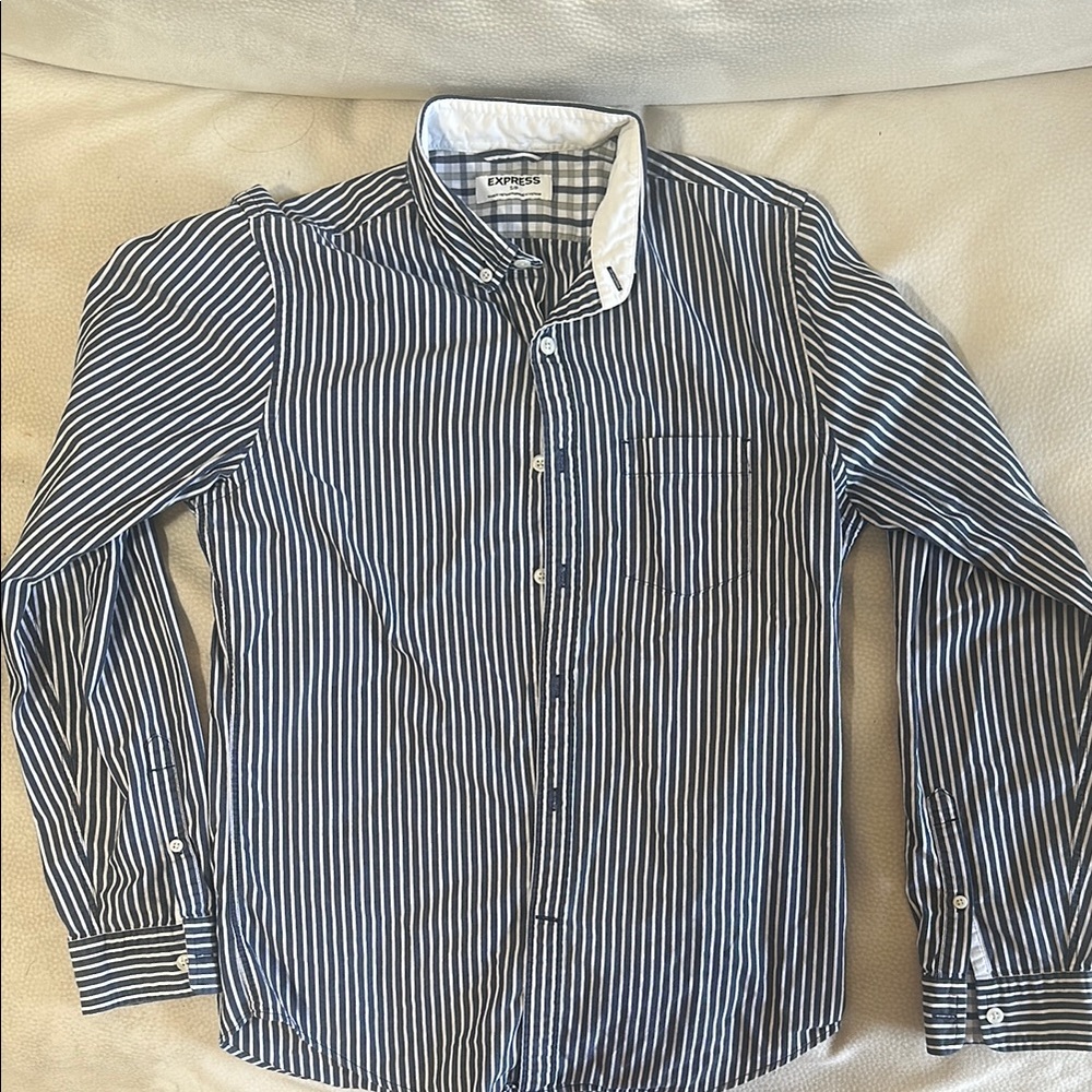 Express Blue and White Casual Button Down Shirt